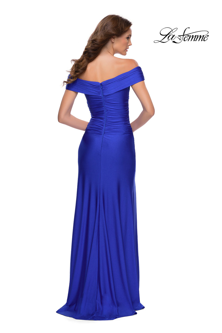 Picture of: Off the Shoulder Chic Jersey Gown with Ruching in Royal Blue, Style 29781, Back Picture