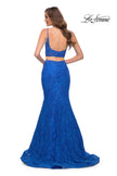 Picture of: Mermaid Two Piece Gown with Deep V and Rhinestones in Royal Blue, Style 29970, Back Picture