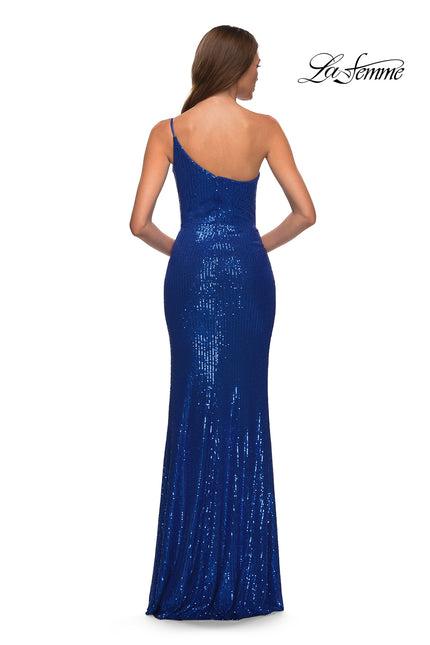Picture of: Simple One Shoulder Long Sequin Evening Gown in Royal Blue, Back Picture