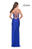 Picture of: Rhinestone Jersey Dress with Strappy Back and High Slit in Royal Blue, Style: 31398, Back Picture