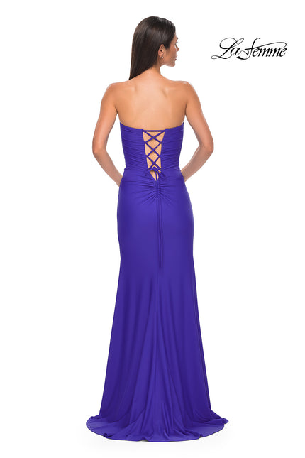 Picture of: Strapless Prom Dress with Side Ruching and Lace Up Back in Royal Blue, Style 33012, Back Picture