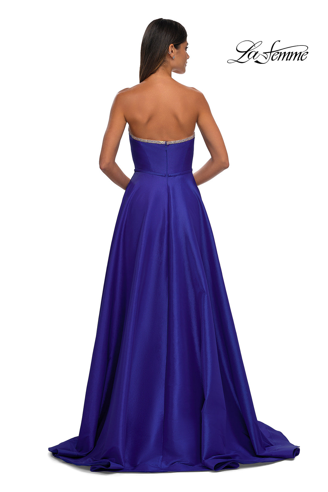 Picture of: A-line Mikado Prom Dress with Rhinestone Neckline in Royal Blue, Style: 33063, Back Picture