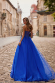Picture of: Strapless Lace Corset Tulle Gown with Slit in Royal Blue, Style: 33363, Back Picture