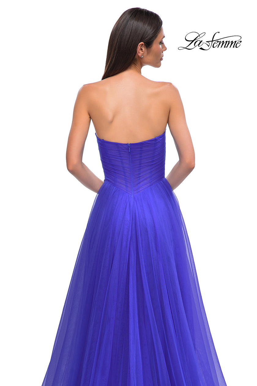 Picture of: Strapless A-line Tulle Dress with Floral Waist Detail in Royal Blue, Style 32789, Detail Picture 18