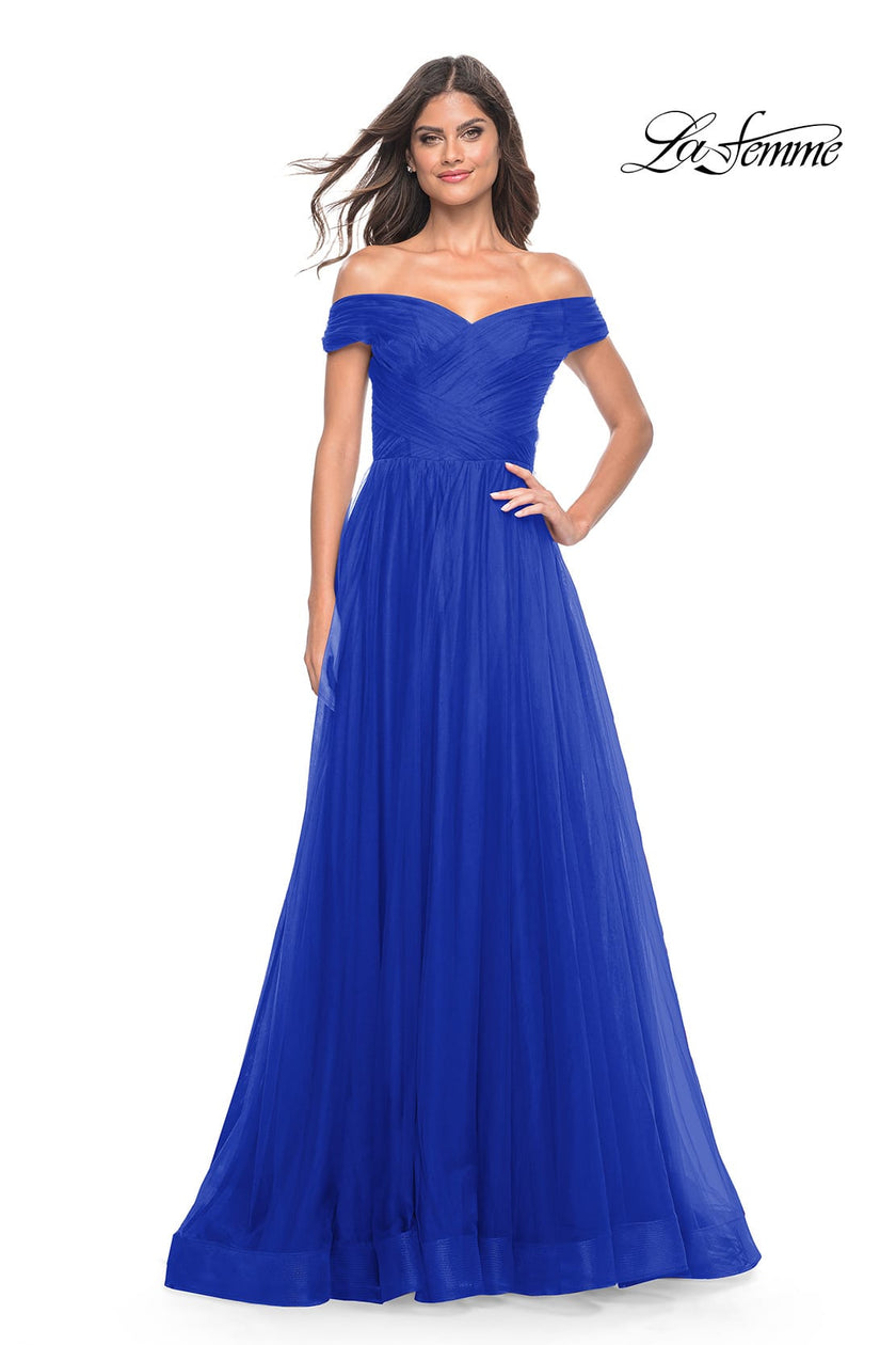Picture of: A-Line Tulle Prom Dress with Off the Shoulder Top in Royal Blue, Style: 30498, Detail Picture 21