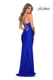 Picture of: Long Jersey Dress with Draped V-Neckline and Ruching in Royal Blue, Style: 28984, Detail Picture 1