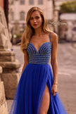 Picture of: Gorgeous Line Rhinestone Top Dress with A-line Tulle Skirt in Royal Blue, Style: 32714, Detail Picture 1