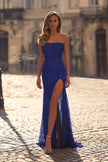 Picture of: Simple Long Stretch Lace Prom Dress with Ruching in Royal Blue, Style 32773, Detail Picture 1
