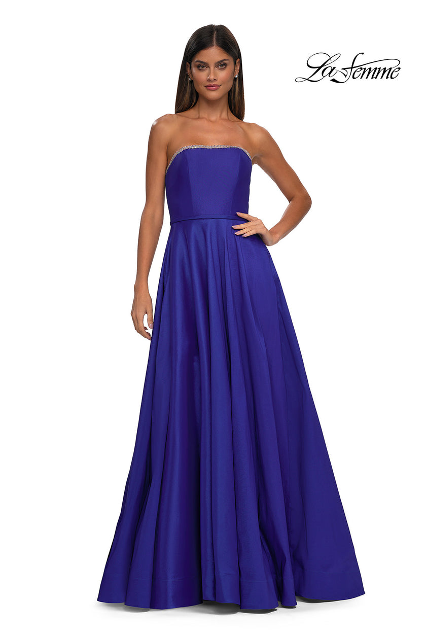 Picture of: A-line Mikado Prom Dress with Rhinestone Neckline in Royal Blue, Style: 33063, Detail Picture 1