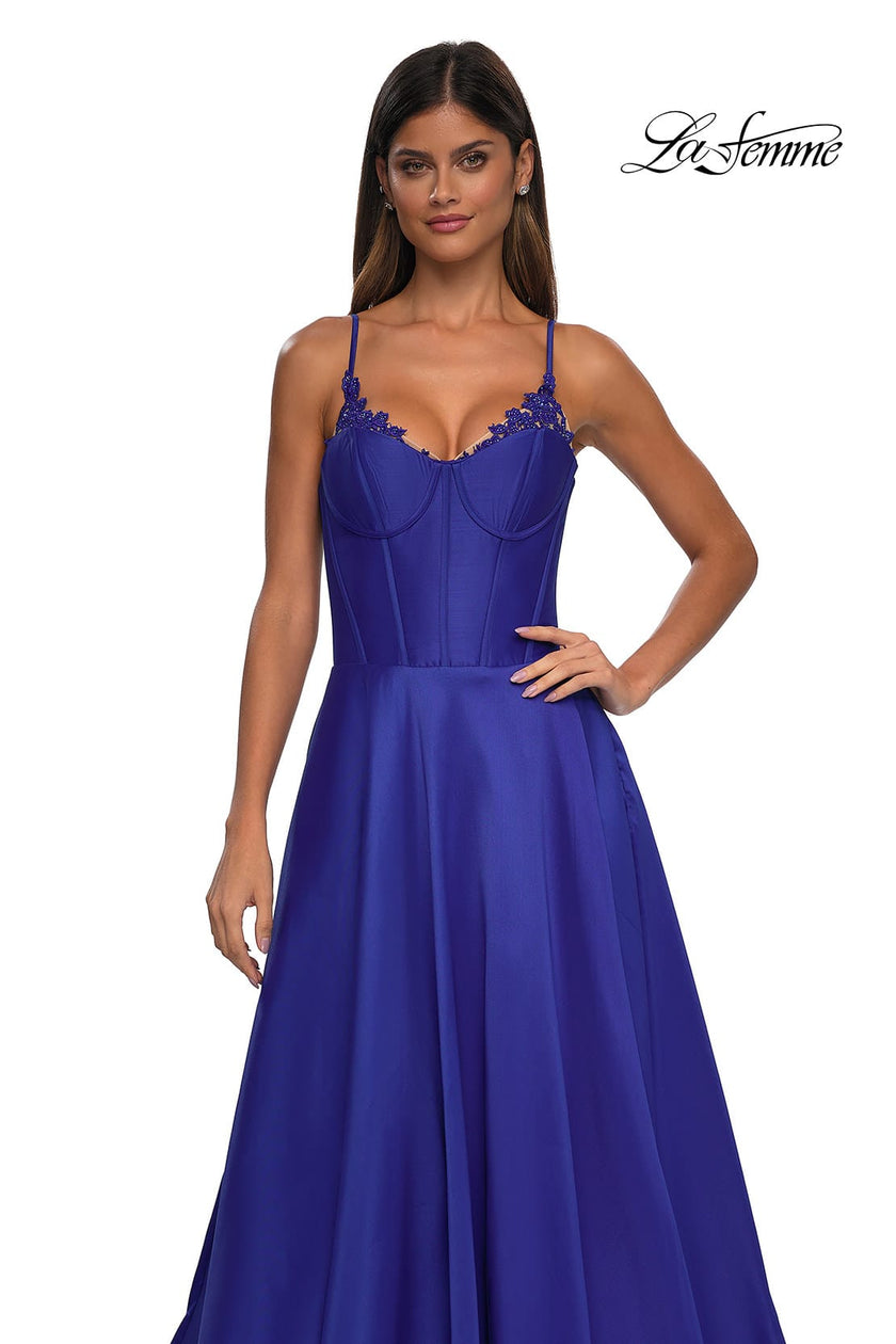 Picture of: Mikado A-line Gown with Lace Detail Neckline in Royal Blue, Style: 32878, Detail Picture 35