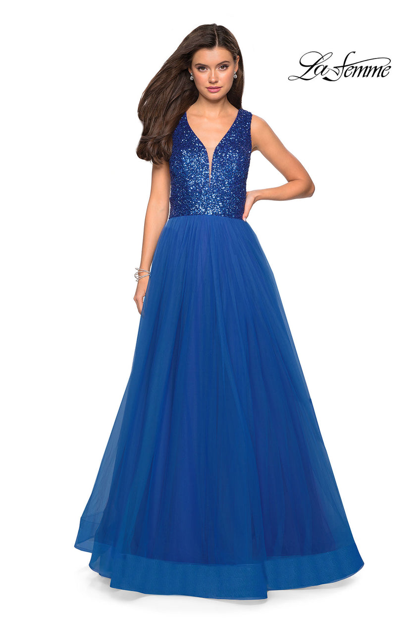 Picture of: sequin Bust A Line Prom Gown with Pockets in Royal Blue, Style: 27336, Detail Picture 2