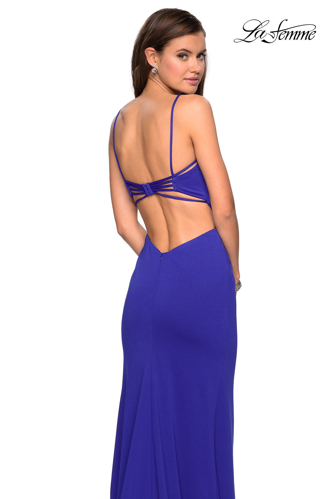 Picture of: Form Fitting Long Dress with Cut Outs and Strappy Back in Royal Blue, Style: 27516, Detail Picture 2