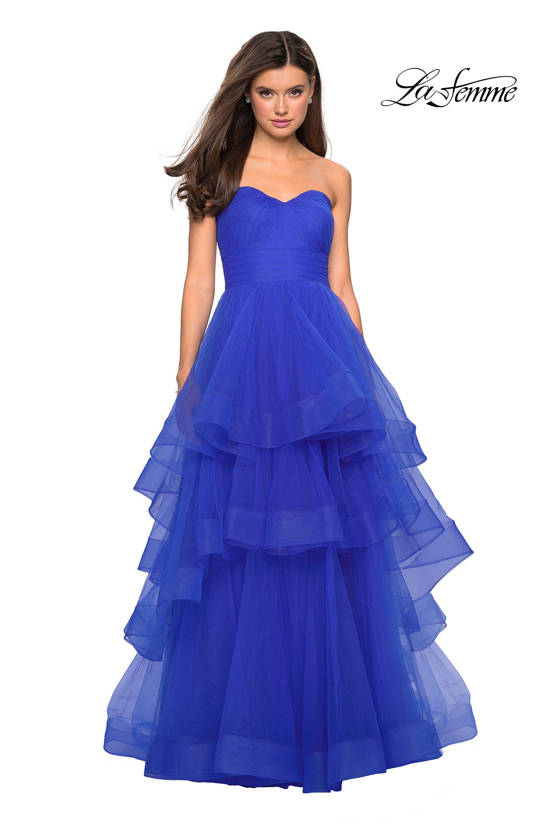 Picture of: Layered Tulle Strapless Prom Gown with Ruching in Royal Blue, Style: 27624, Detail Picture 2