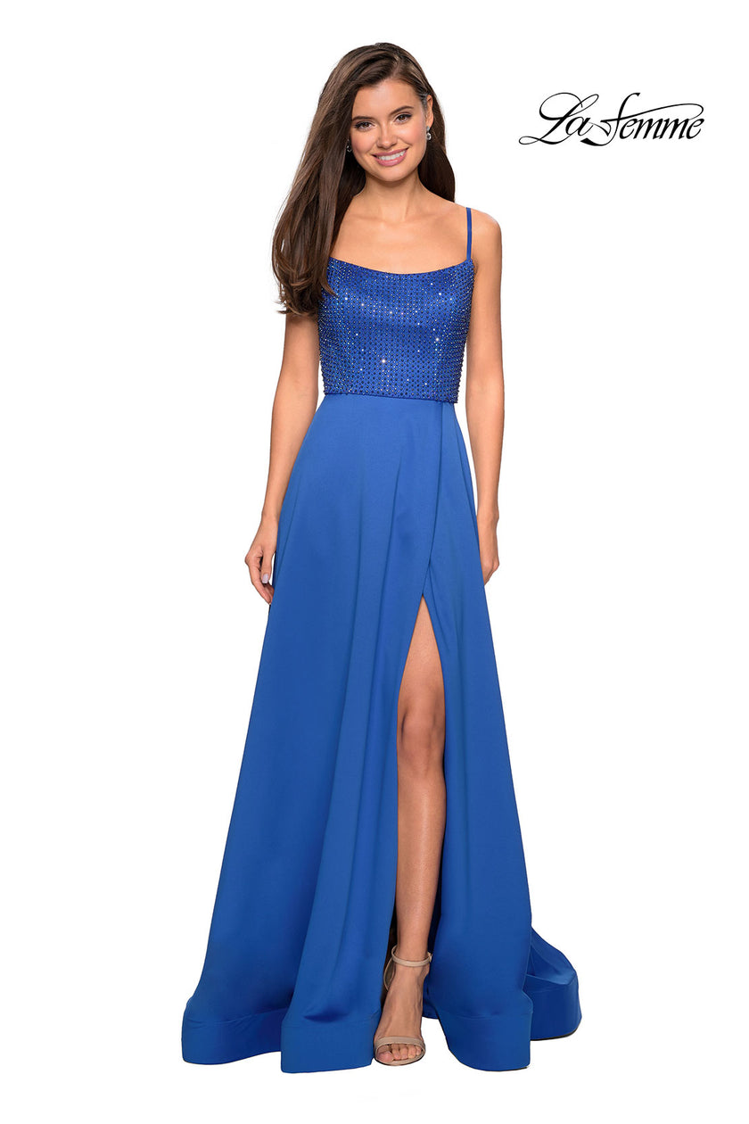 Picture of: Floor Length Prom Dress with Beaded Bust Detail in Royal Blue, Style: 27293, Detail Picture 3