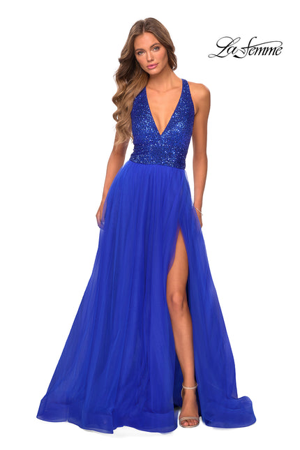 Picture of: A-line Tulle Dress with Sequined Bodice and Pockets in Royal Blue, Style: 28908, Detail Picture 3
