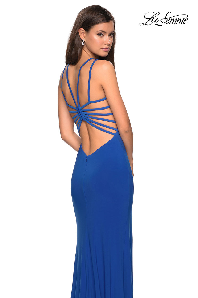 Picture of: Sultry Long Dress with Intricate Strappy Back in Royal Blue, Style: 27072, Detail Picture 4