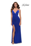 Picture of: V Neck Simple Jersey Dress with Lace Up Back in Royal Blue, Style 29697, Detail Picture 4