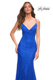 Picture of: Lace Gown with Sheer Lace Applique Side Panels in Royal Blue, Detail Picture 4
