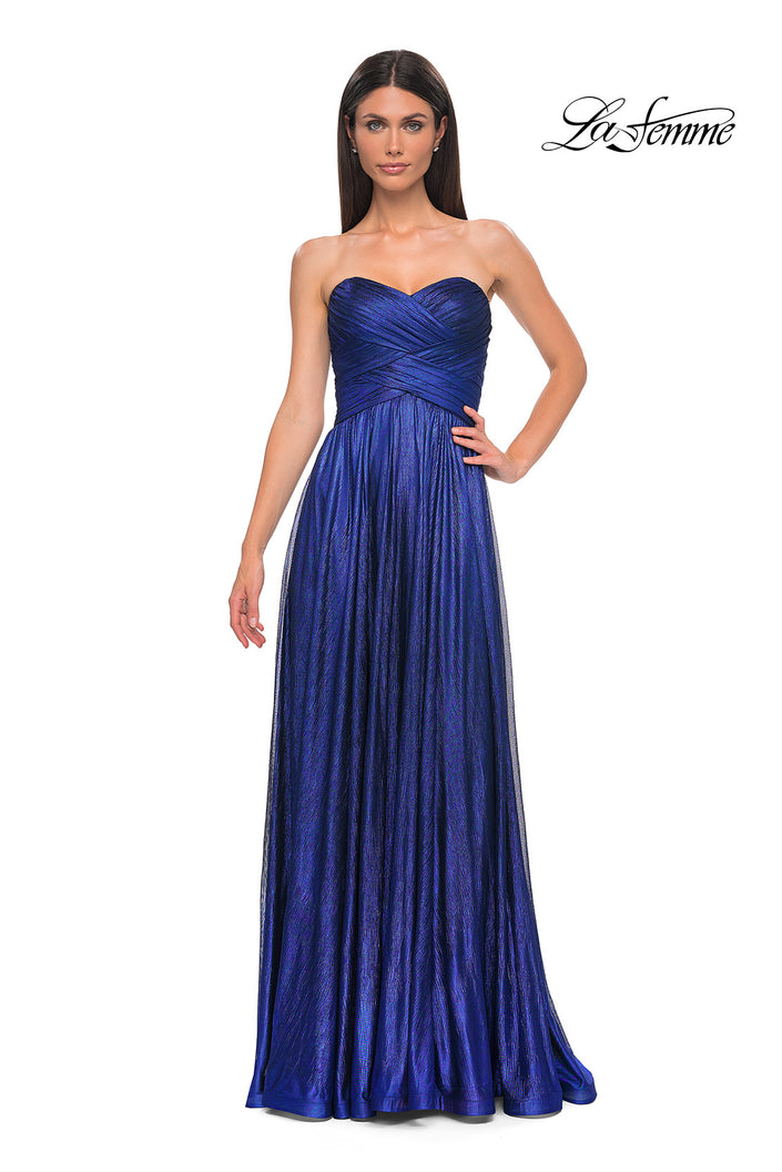 Picture of: Textured Chiffon Flowy Strapless Evening Dress in Royal Blue, Style 32382, Detail Picture 4