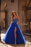 Picture of: Beautiful A-line Prom Dress with Rhinestone Encrusted Corset Top in Royal Blue, Style: 32754, Detail Picture 4
