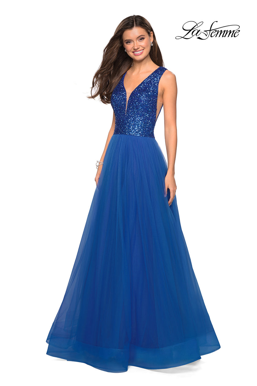 Picture of: sequin Bust A Line Prom Gown with Pockets in Royal Blue, Style: 27336, Detail Picture 5