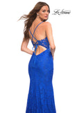 Picture of: Lace Gown with Sheer Lace Applique Side Panels in Royal Blue, Detail Picture 5
