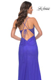Picture of: Rhinestone Embellished Fitted Dress with Illusion Bustier Top in Blue, Style: 31701, Detail Picture 5