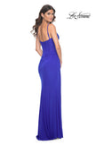 Picture of: Net Jersey Fitted Dress with Ruched Bustier Top in Royal Blue, Style: 32239, Detail Picture 5