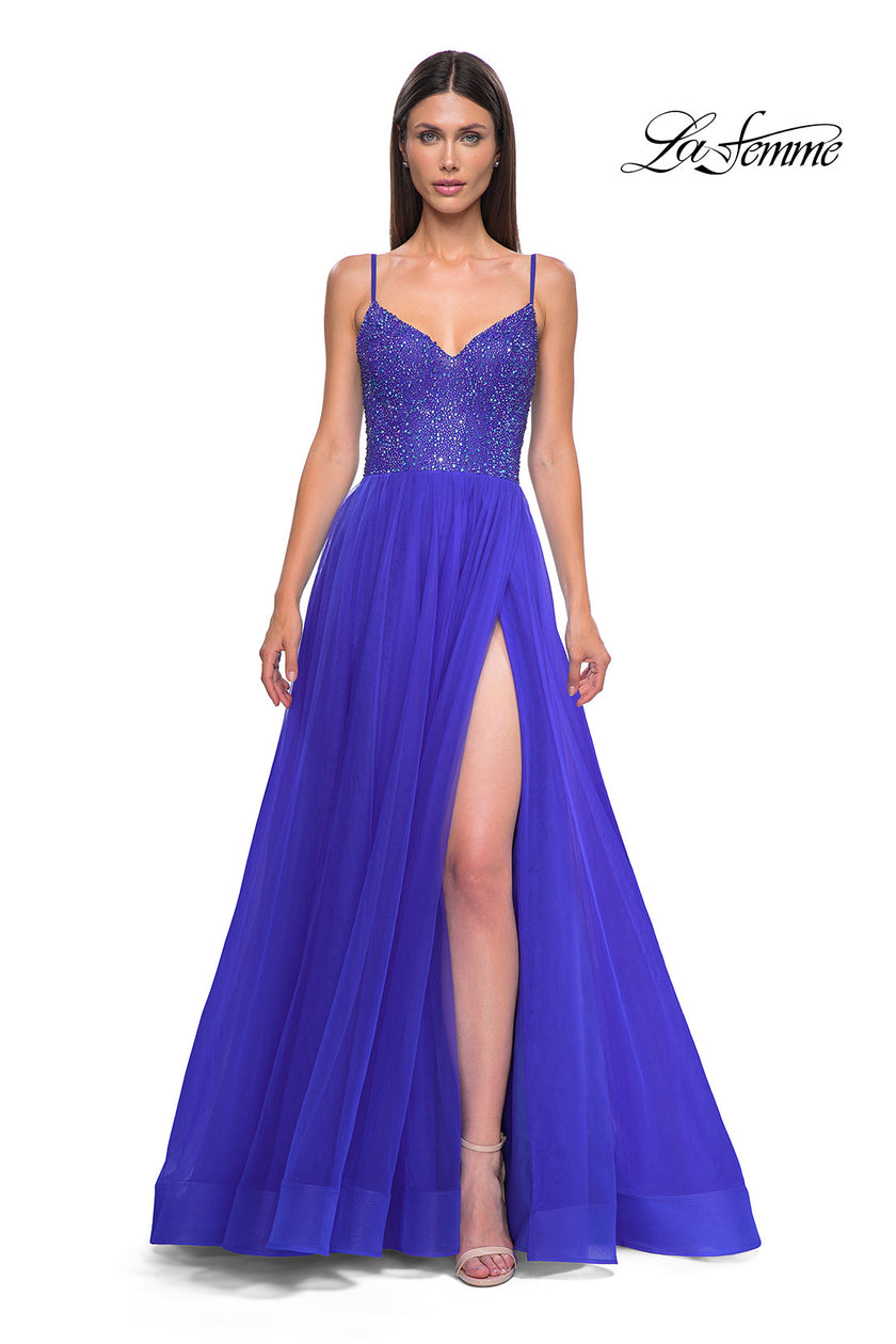 Picture of: Rhinestone Embellished Bodice Prom Dress with Full Skirt in Royal Blue, Style 32668, Detail Picture 5