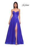 Picture of: Strapless A-line Tulle Dress with Floral Waist Detail in Royal Blue, Style 32789, Detail Picture 5