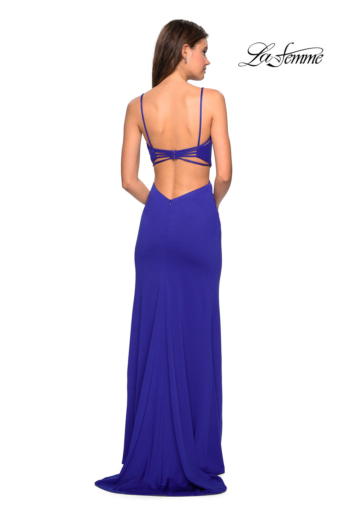 Picture of: Form Fitting Long Dress with Cut Outs and Strappy Back in Royal Blue, Style: 27516, Detail Picture 6