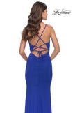 Picture of: Net Jersey Dress with Cut Outs and High Slit in Royal Blue, Style: 31124, Detail Picture 6