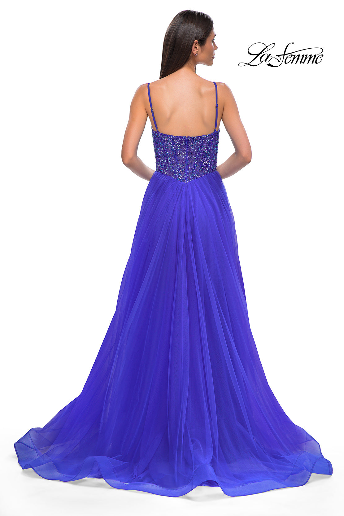 Picture of: Rhinestone Embellished Bodice Prom Dress with Full Skirt in Royal Blue, Style 32668, Detail Picture 6