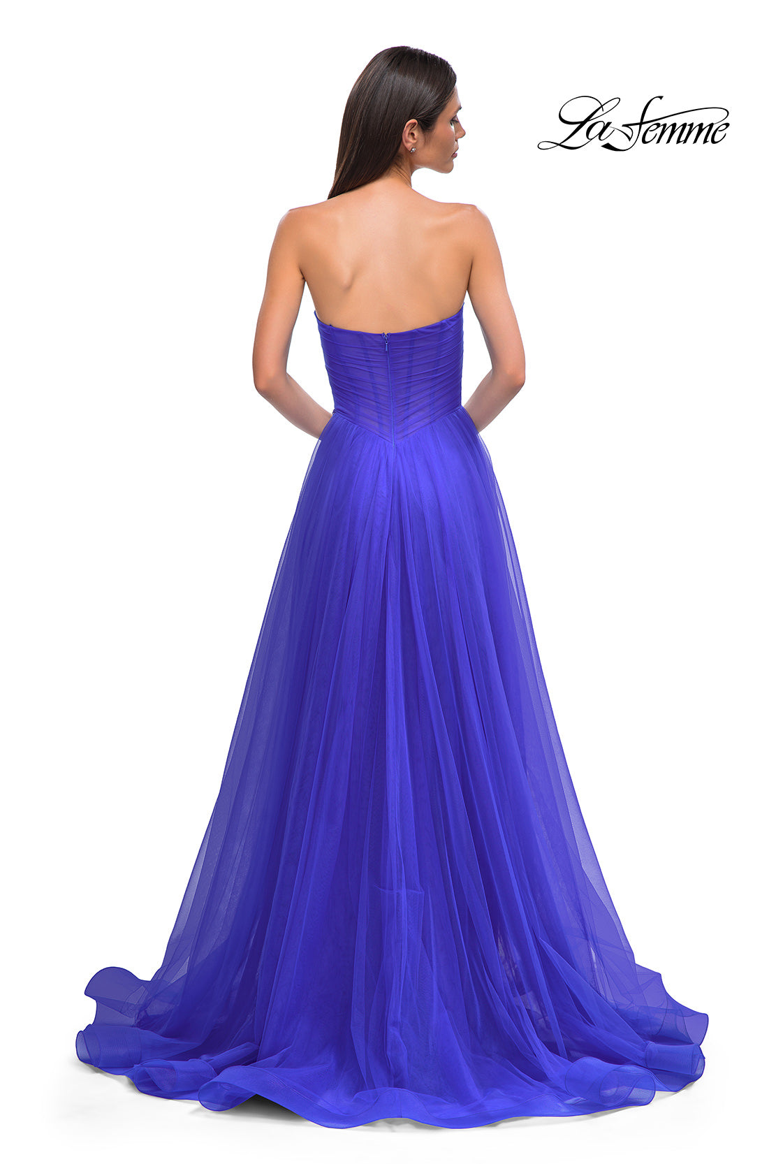 Picture of: Strapless A-line Tulle Dress with Floral Waist Detail in Royal Blue, Style 32789, Detail Picture 6