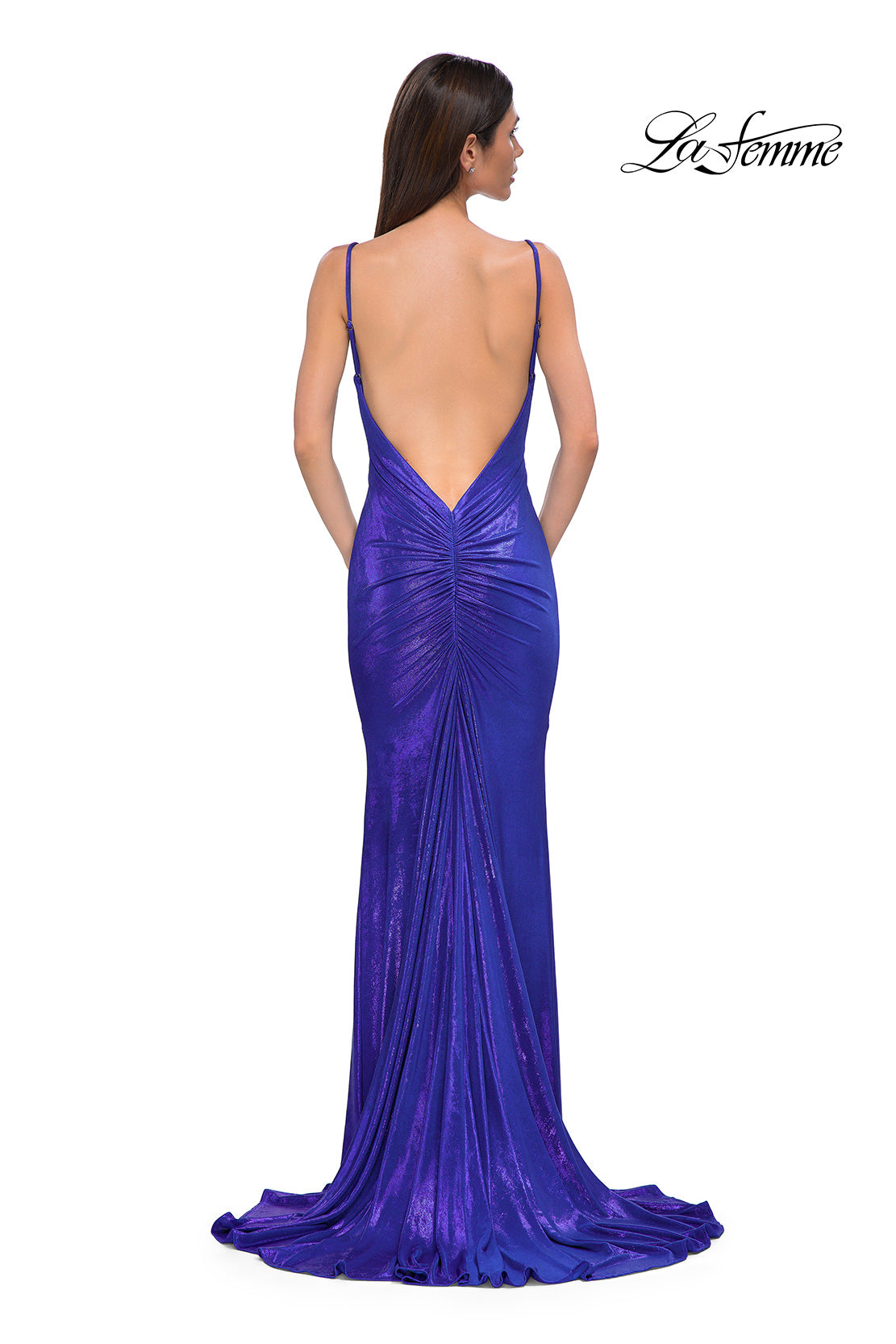 Picture of: Metallic Jersey Dress with Low Back and Ruching in Royal Blue, Style 32932, Detail Picture 6