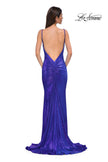 Picture of: Metallic Jersey Dress with Low Back and Ruching in Royal Blue, Style 32932, Detail Picture 6