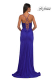 Picture of: Lace and Ruched Jersey Prom Dress with Deep V Neckline in Royal Blue, Style: 33001, Detail Picture 6