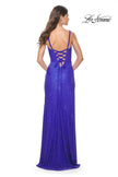Picture of: Rhinestone Embellished Jersey Gown with Square Neckline in Royal Blue, Style: 32058, Detail Picture 7