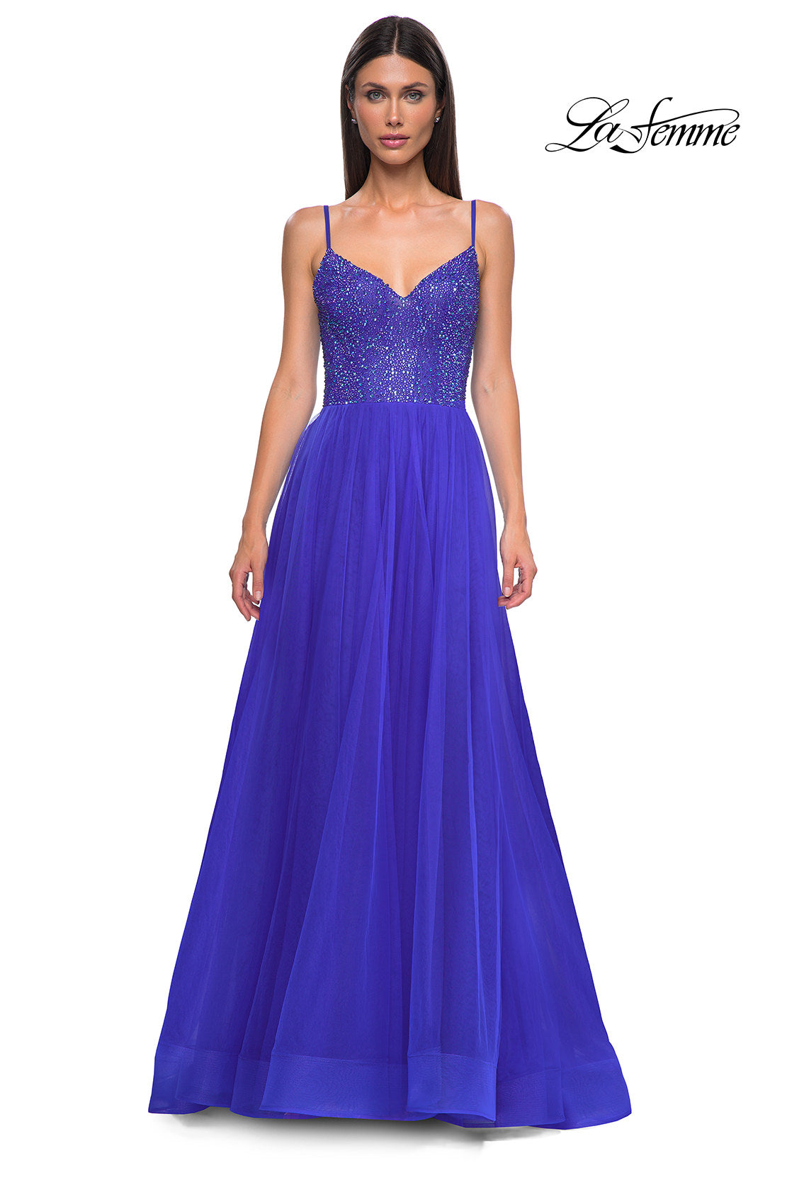 Picture of: Rhinestone Embellished Bodice Prom Dress with Full Skirt in Royal Blue, Style 32668, Detail Picture 7