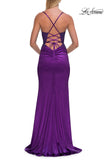 Picture of: Rhinestone Lace Bodice Gown with Slit and Lace-Up Back in Royal Purple, Style: 33498, Detail Picture 8
