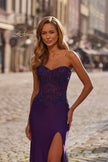 Picture of: Strapless Sheer Lace Corset Gown with High Slit in Royal Purple, Style: 33398, Detail Picture 9