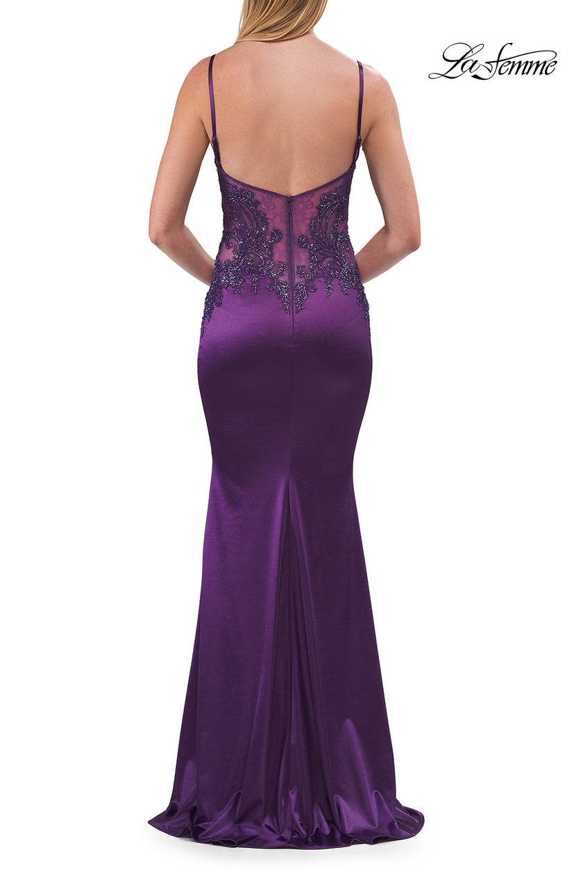 Picture of: Beaded Sheer Bodice Jersey Gown with Spaghetti Straps in Royal Purple, Style: 33709, Detail Picture 9