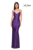 Picture of: Fitted Long Jersey Prom Dress with Ruching and Lace Up Back in Royal Purple, Style: 31618, Detail Picture 10
