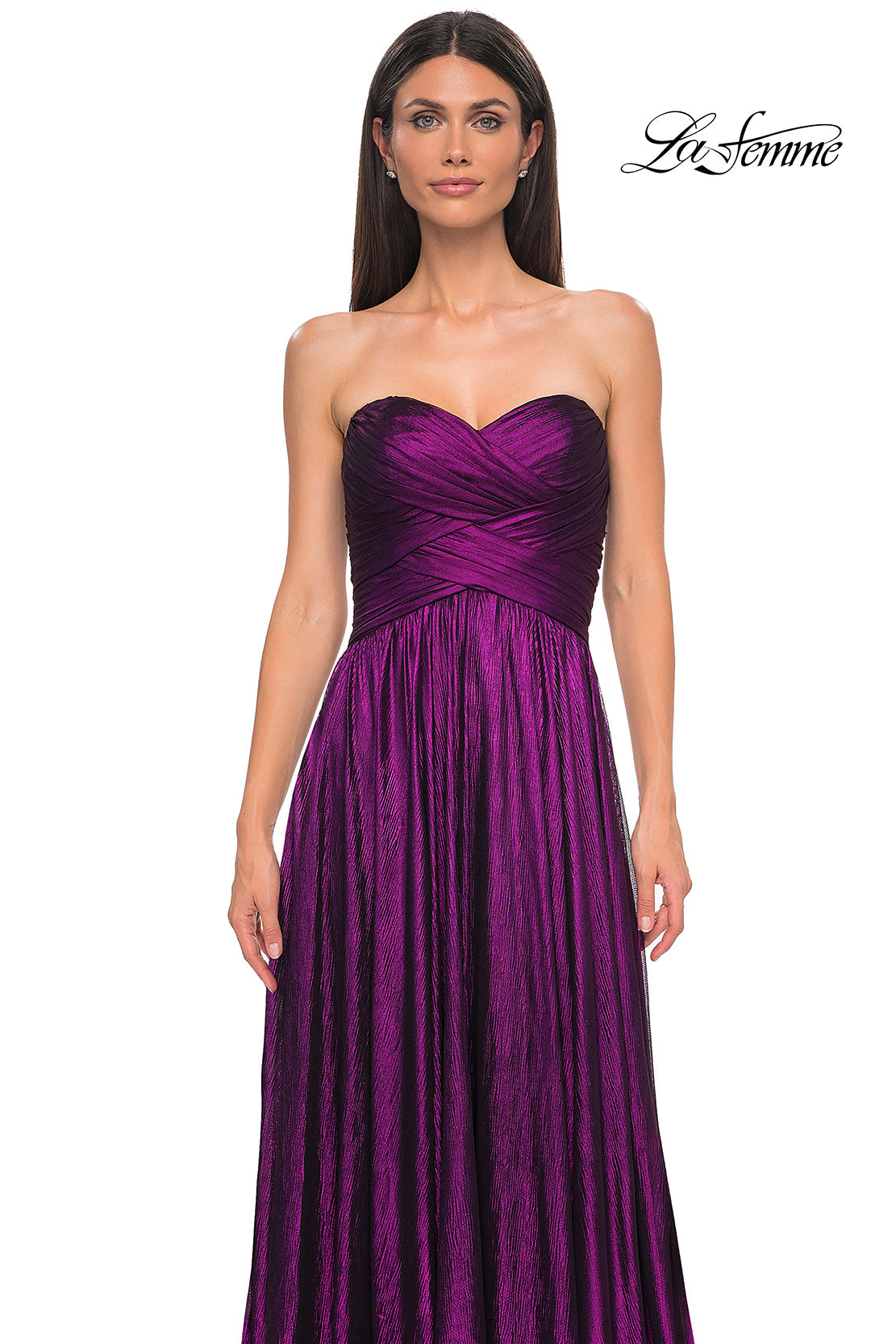 Picture of: Textured Chiffon Flowy Strapless Evening Dress in Royal Purple, Style 32382, Detail Picture 12