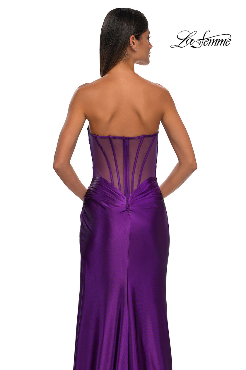 Picture of: Strapless Stretch Satin Dress with Sheer Corset Back in Royal Purple, Style: 32649, Detail Picture 16