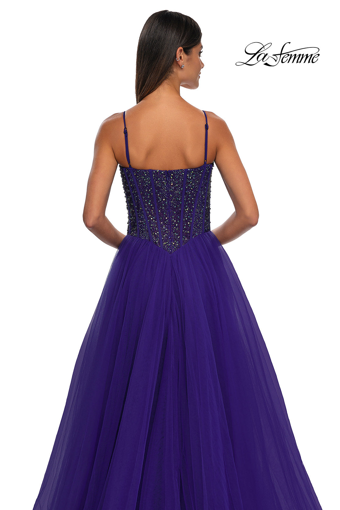 Picture of: Beautiful A-line Prom Dress with Rhinestone Encrusted Corset Top in Royal Purple, Style: 32754, Detail Picture 22