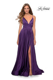 Picture of: Long Satin Dress with Side Slit and V Shaped Back in Royal Purple, Style: 28607, Detail Picture 4