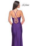 Picture of: Ruched Jersey Prom Dress with Slit in Jewel Tones in Royal Purple, Style 31130, Detail Picture 4