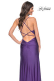 Picture of: Rhinestone Jersey Dress with Slit and Ruching in Purple, Style: 32317, Detail Picture 4