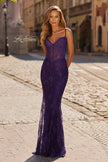 Picture of: Lace Fitted Gown with Sheer Bodice and Spaghetti Straps in Royal Purple, Style: 33485, Detail Picture 4